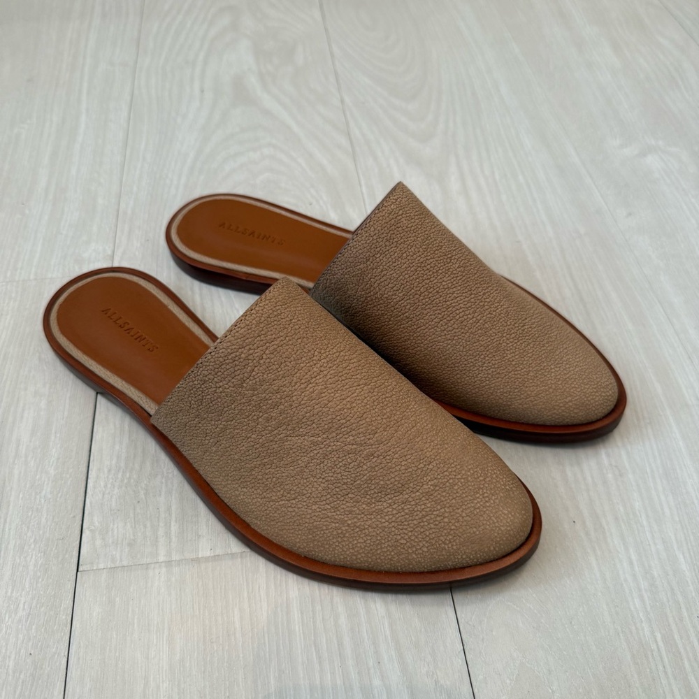 All Saints Rick Tan Leather Slip-On Mules
